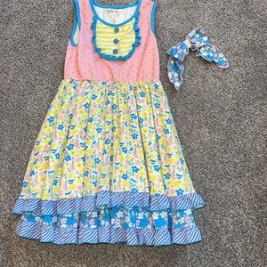 Matilda Jane Yellow Striped Dress with Blue Trim